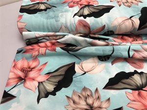 Bomuldsjersey - flotte akvarel blomster på en smuk mint bund